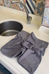 Gri Mutfak Temizlik Bezi 3'lü Set - Kareli Mutfak Bezi-sihirli Cam Bezi- Ankastre Yağ Bezi