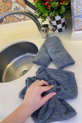 ( 3 Adet ) Mikrofiber Gri Renk Kareli Mutfak Temizlik Bezi - Tezgah Bezi El Bezi