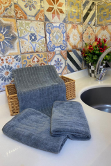 ( 3 Adet ) Mikrofiber Gri Renk Kareli Mutfak Temizlik Bezi - Tezgah Bezi El Bezi