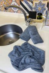 ( 3 Adet ) Mikrofiber Gri Renk Kareli Mutfak Temizlik Bezi - Tezgah Bezi El Bezi