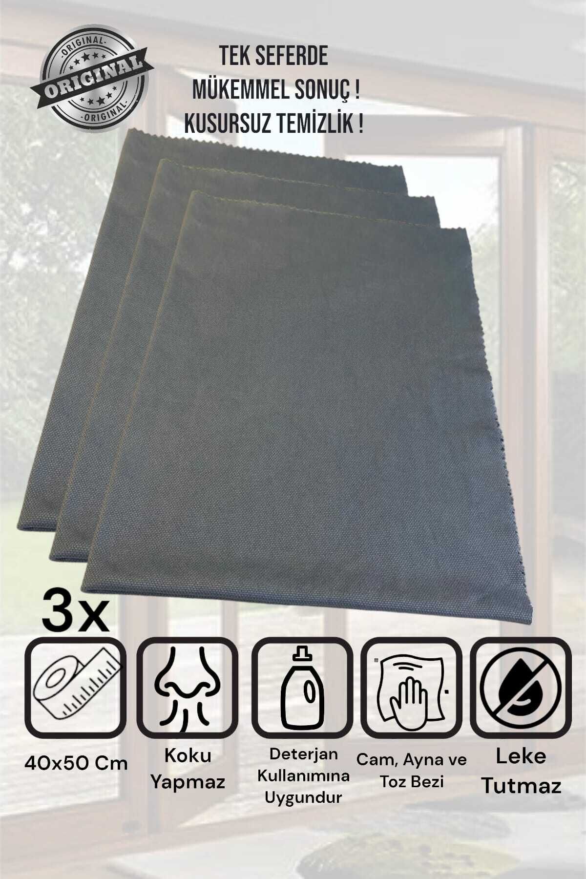 ( 3 Adet ) Gri Mikrofiber Sihirli Cam Ve Ayna Temizlik Bezi 40*50