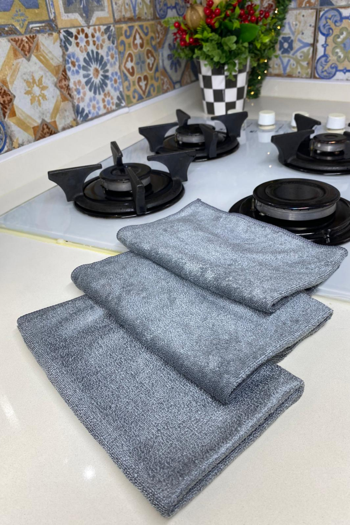 ( 3 Adet ) Gri Sihirli Ankastre, Ocak, Davlumbaz Ve Yağ Temizlik Bezi.