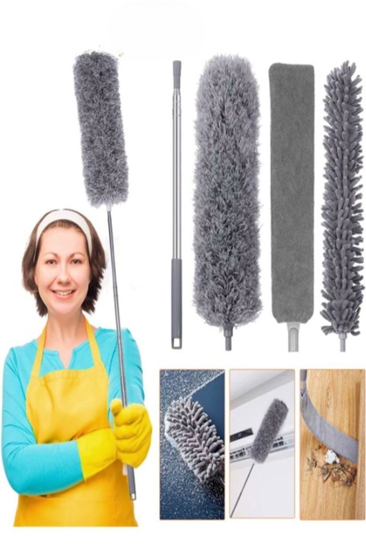 Mikrofiber Manyetik Anti-statik Bükülebilen Toz Alma 3 Lü Full Set Uzayabilen Saplı