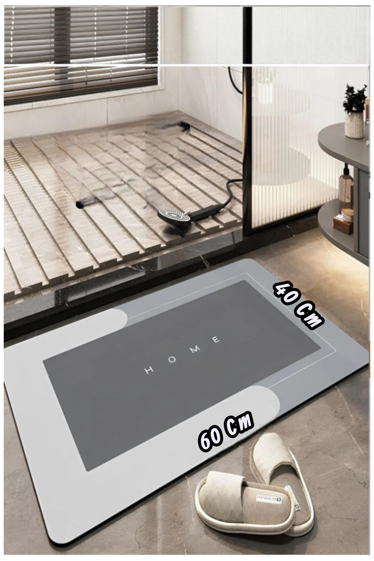 ( 1 Adet ) 40*60 CM Banyo Paspası - Kaymaz Tabanlı Hızlı Kuruyan Mat - Su Emici Yapı