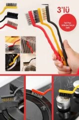 (3' lü Set) Ocak Fırın Mangal Izgara Airfryer Temizliği için Tel Pas Sökme Fırçası Temizlik Fırçası