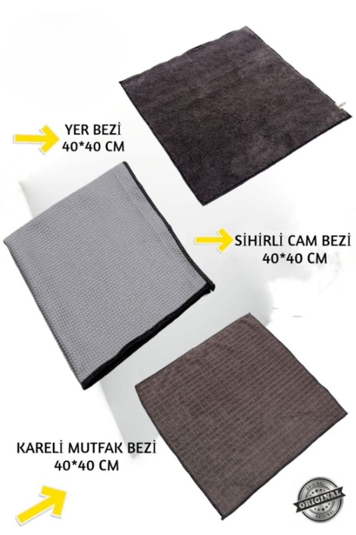 ( 3 Adet ) Temizlik Başlangıç Seti Cam Bezi , Mutfak Bezi , Yer Temizlik Bezi 40 *40 Cm