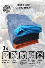 ( 3 Adet ) 50x70 Cm Mikrofiber Renkli Biyeli Oto Yıkama ,Kurulama ,Silme ve Oto Temizlieme Bezi