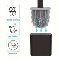 Siyah Renk Silikon Tuvalet Fırçası | Bükülebilir Pratik Slikon Wc Klozet Fırçası. Kolay Temizlik