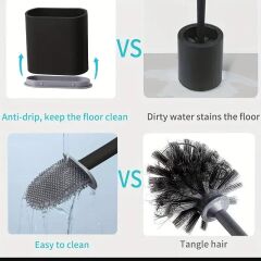 Siyah Renk Silikon Tuvalet Fırçası | Bükülebilir Pratik Slikon Wc Klozet Fırçası. Kolay Temizlik