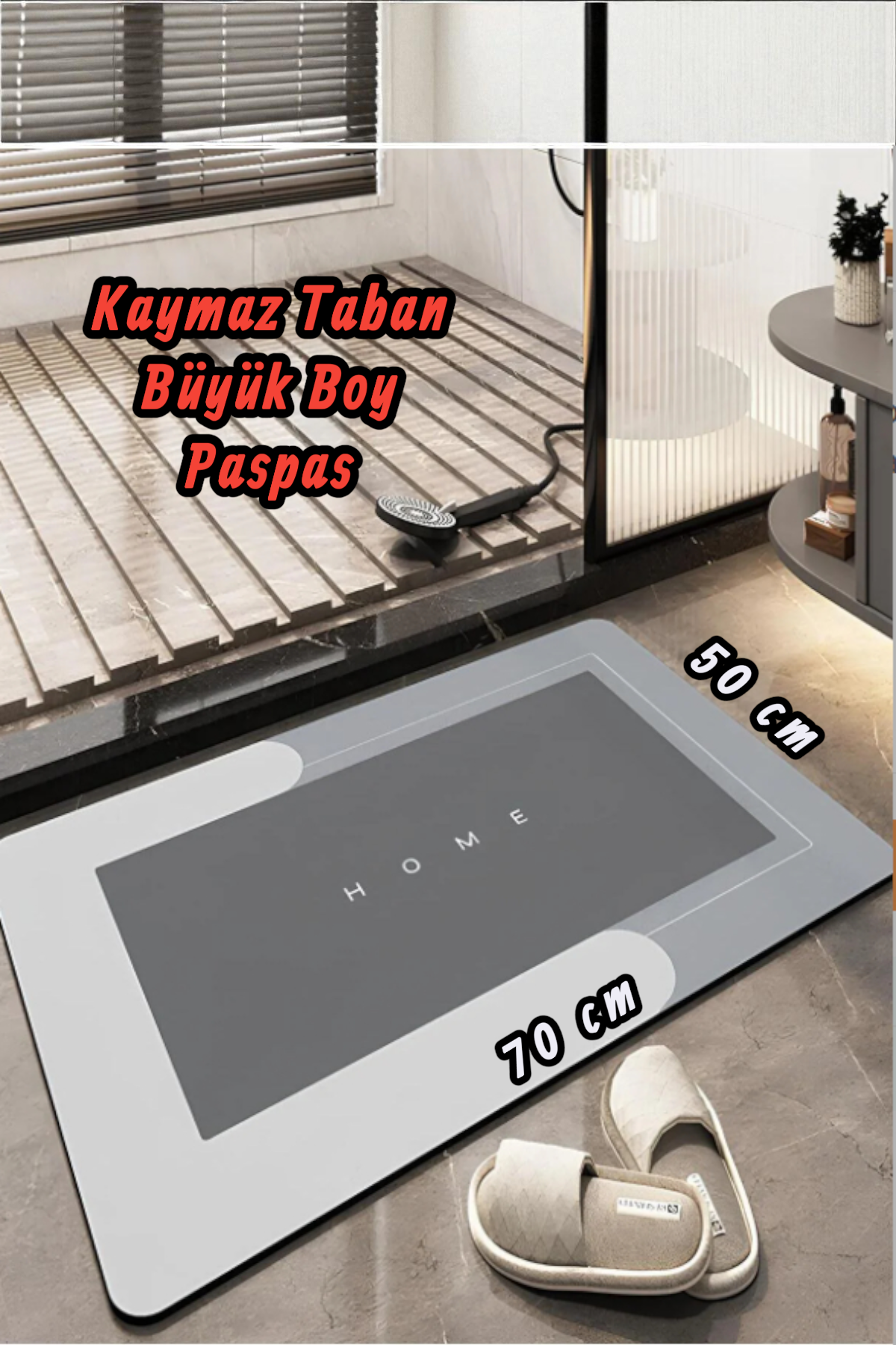 ( 1 Adet ) 50x70 Cm Banyo, Mutfak Paspası Kaymaz Tabanlı Su Emici Dikdörtgen Yapı - Kolay Temizlenir