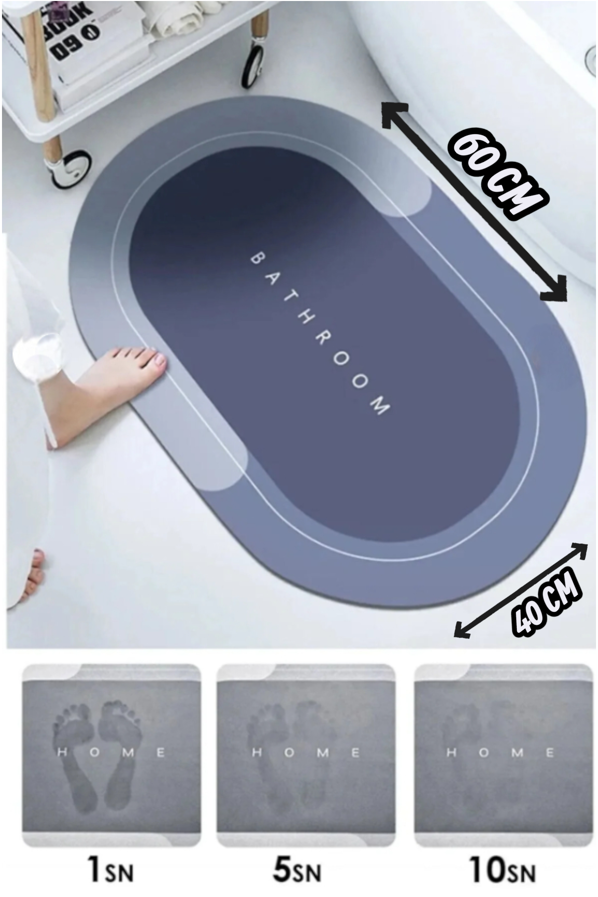 40x60 Cm Oval Banyo Paspası. Süper Emici  Çok Amaçlı Şık Tasarım Paspas  Kaymaz Taban  Hızlı Kuruyan